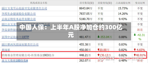 中国人保：上半年A股净加仓约300亿元